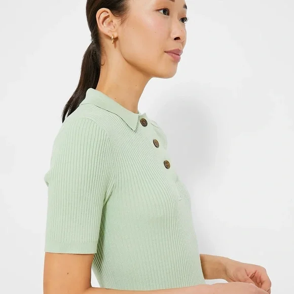 Tuckernuck Mint Olivia Ribbed Polo Top - SMALL - Picture 4 of 9